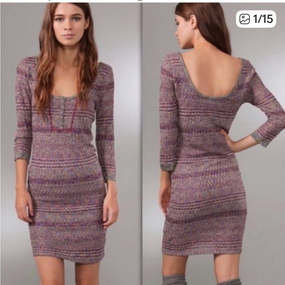 Free People Sunrise Knit Sweater Stretchy Dress Purple Raven women L